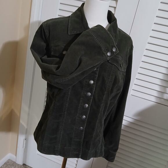 Chico's 1(US 8/10) Olive Green Stretch Corduroy Button-Up Jacket Cotton/Spandex - Picture 8 of 16